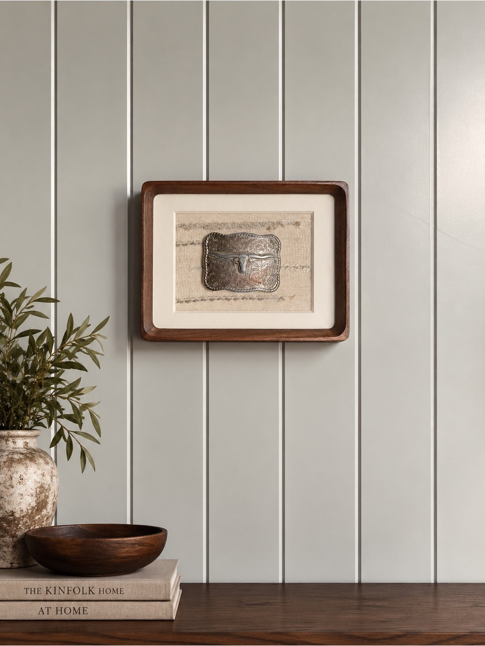Vintage Western Longhorn Belt Buckle Framed Wall Art